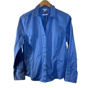 Calvin Klein Blue Womens Button Up Shirt Large Non Iron Career Professional Work